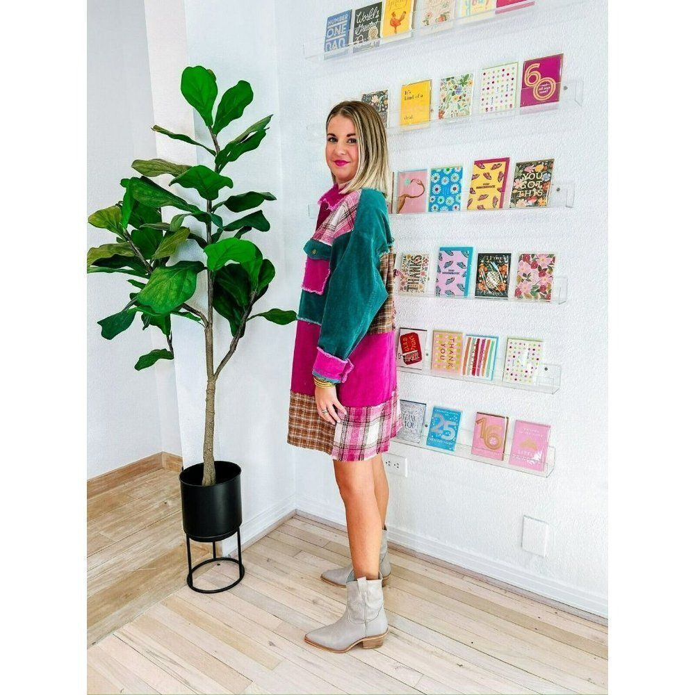 Fantastic Fawn Plaid Corduroy Button Down Longline Shacket IFJ63444-02 - Picture 7 of 10